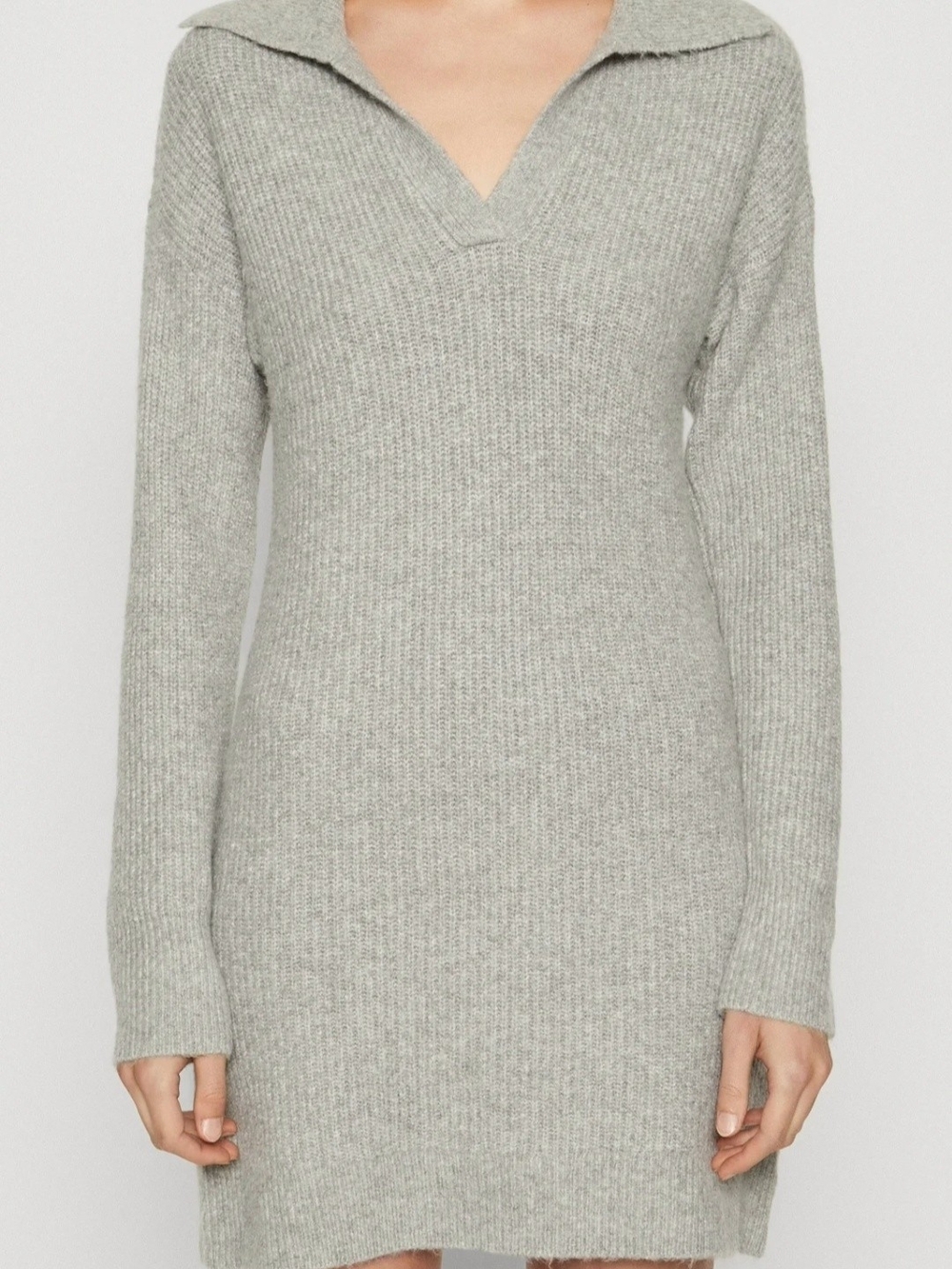 Hollister Light Grey Ribbed V-Neck Sweater Dress